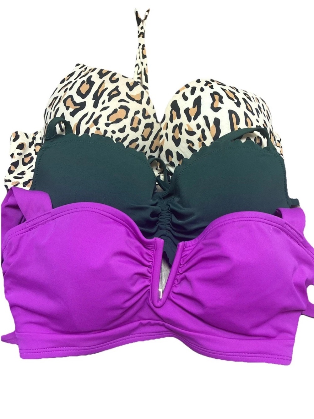 Bikini Tops Bundle 3 Pieces 34D 36D Purple Green Leopard Underwire Swim